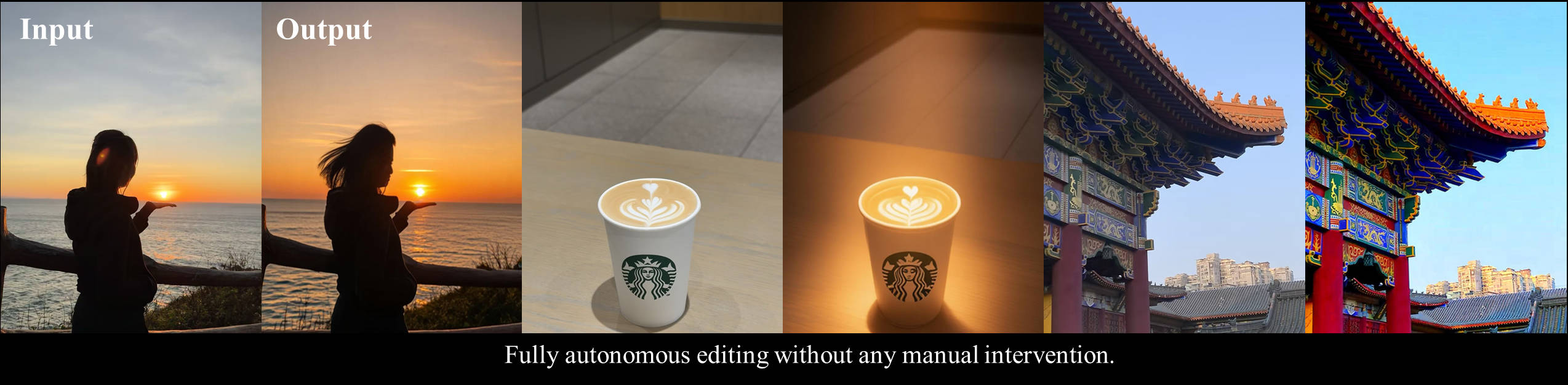 PhotoAgent teaser — autonomous editing results at a glance